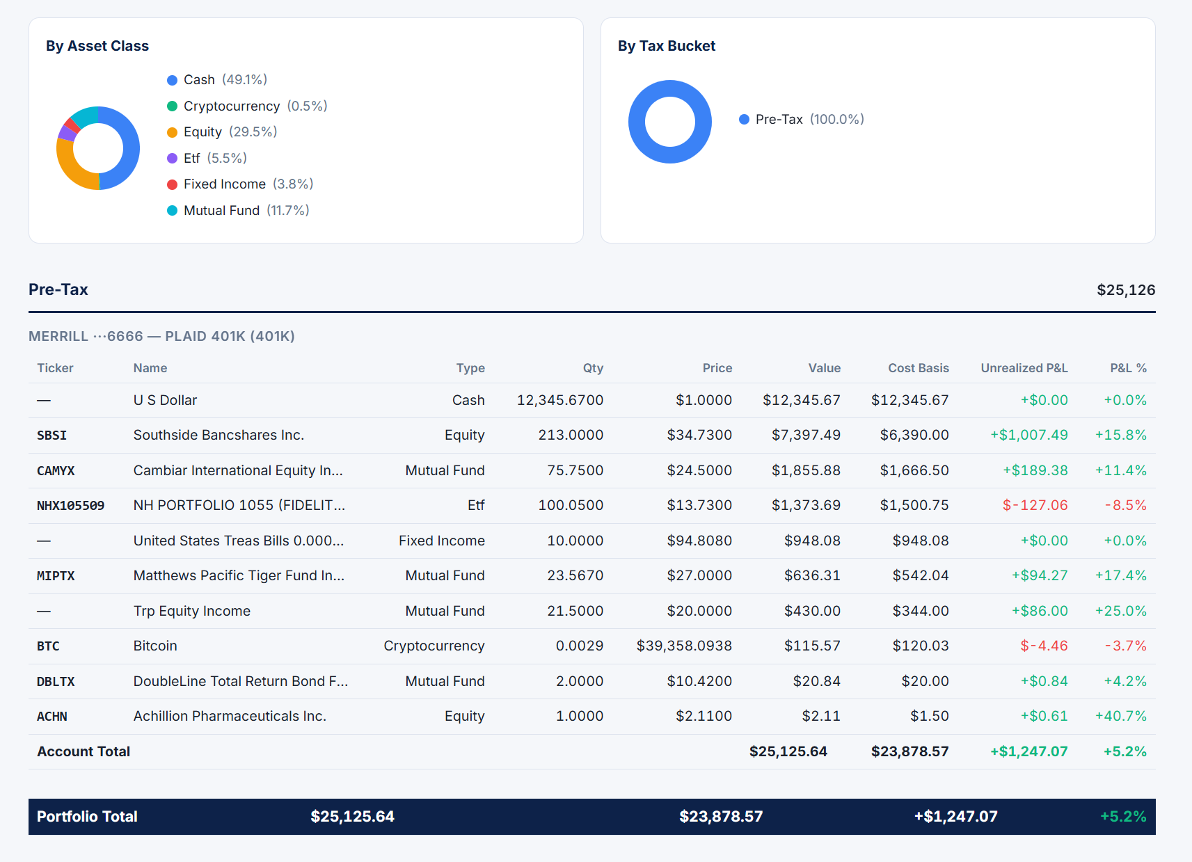 Client portfolio detail view
